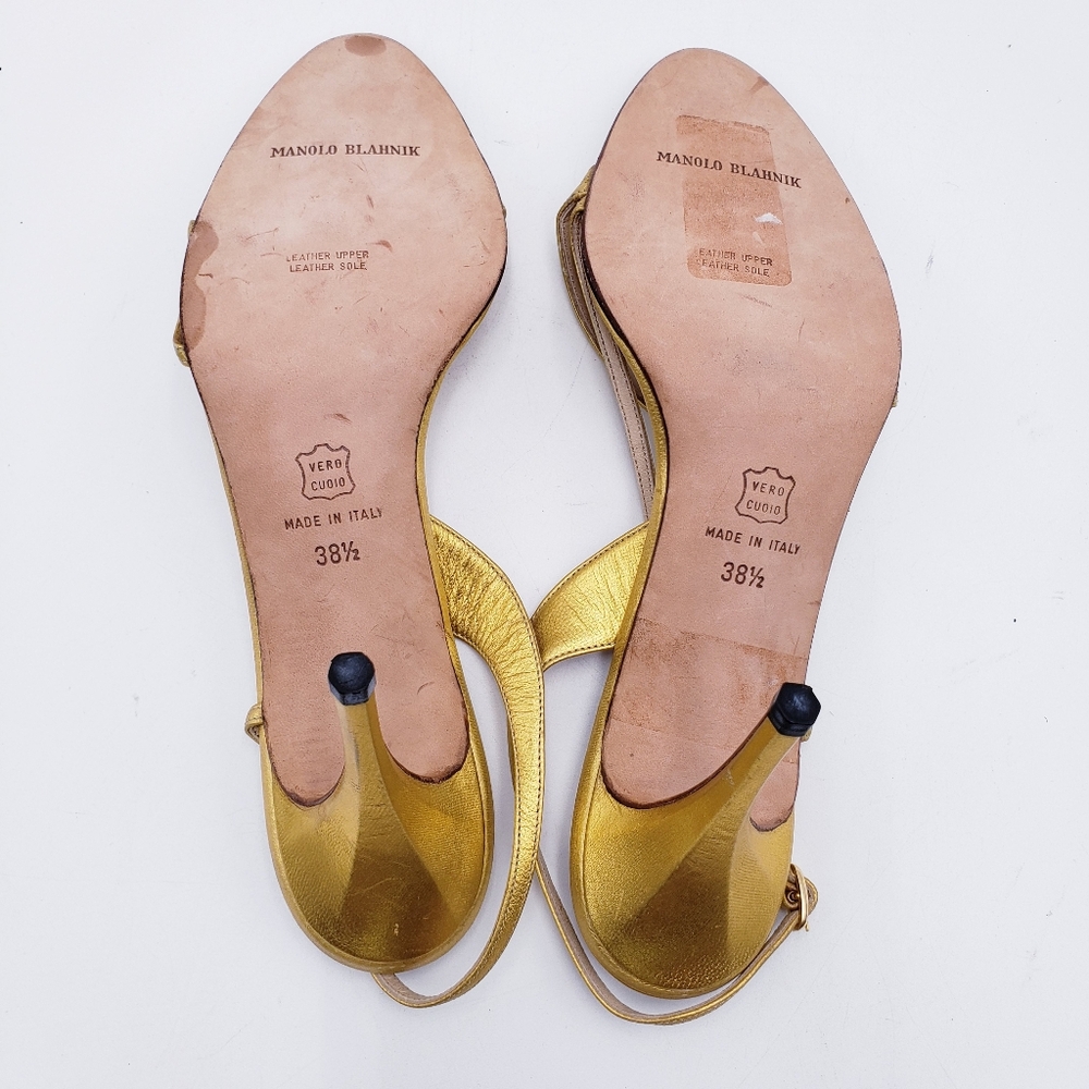 Manolo Blahnik Gold Strappy Heels - Picture 8 of 11